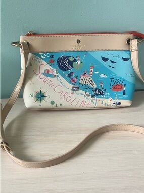 Spartina 449 Cream & Blue South Carolina Map Crossbody